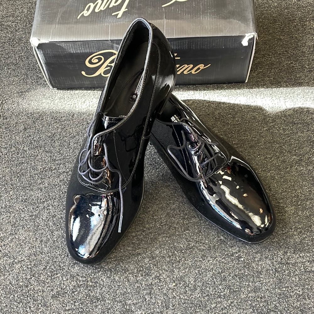 New Brentano Black Patent Leather Lace Tux Shoes 14 Medium